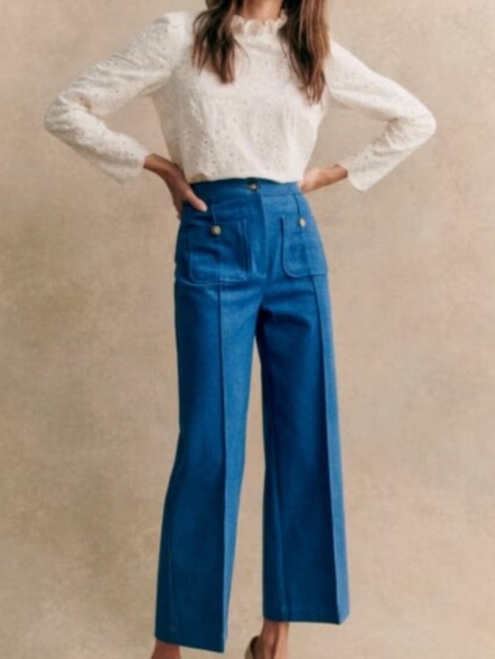Sezane Emilio Trouser Pleated And Square Front Pockets In Blue Denim
